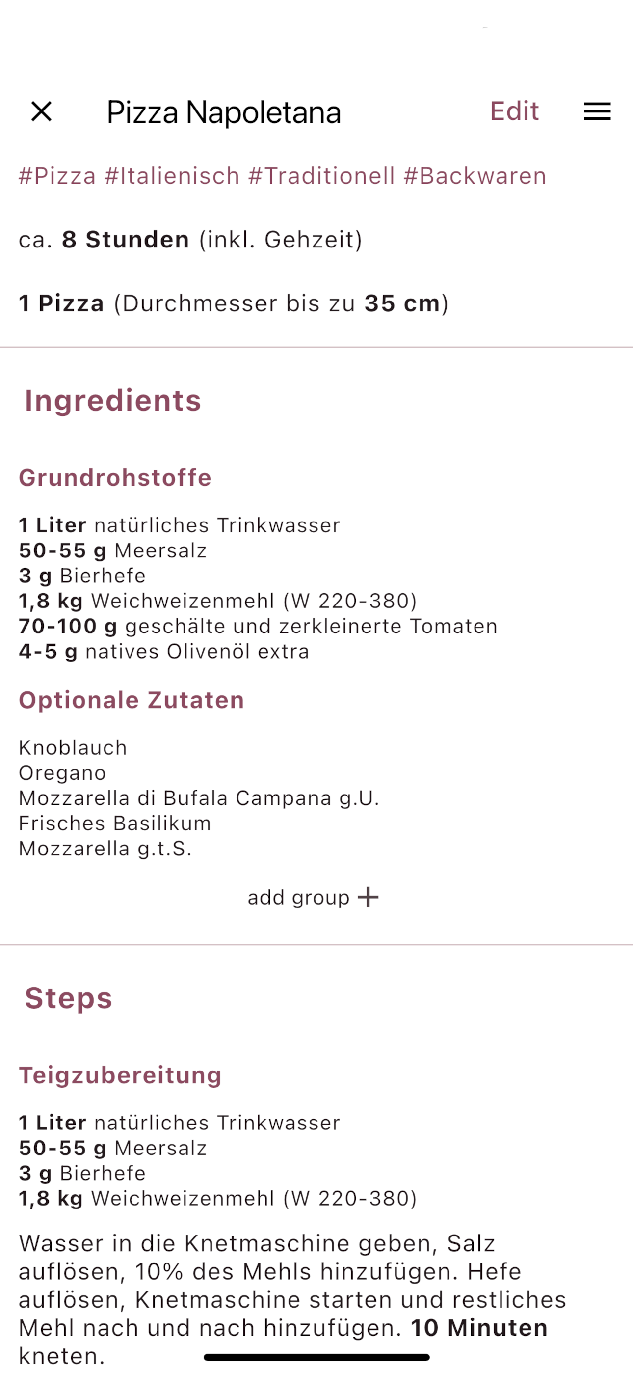 Recipe Record recipe details